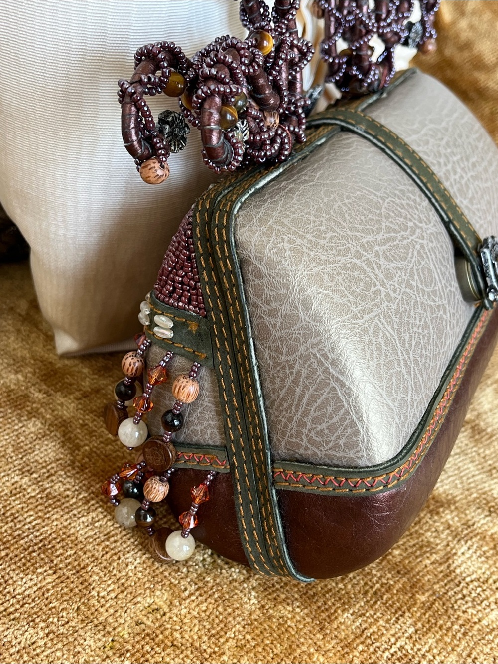 Mary Frances Beaded Vintage Beaded Fringe Hand Bag in Brown, Olive & Copper NWOT - Picture 9 of 9